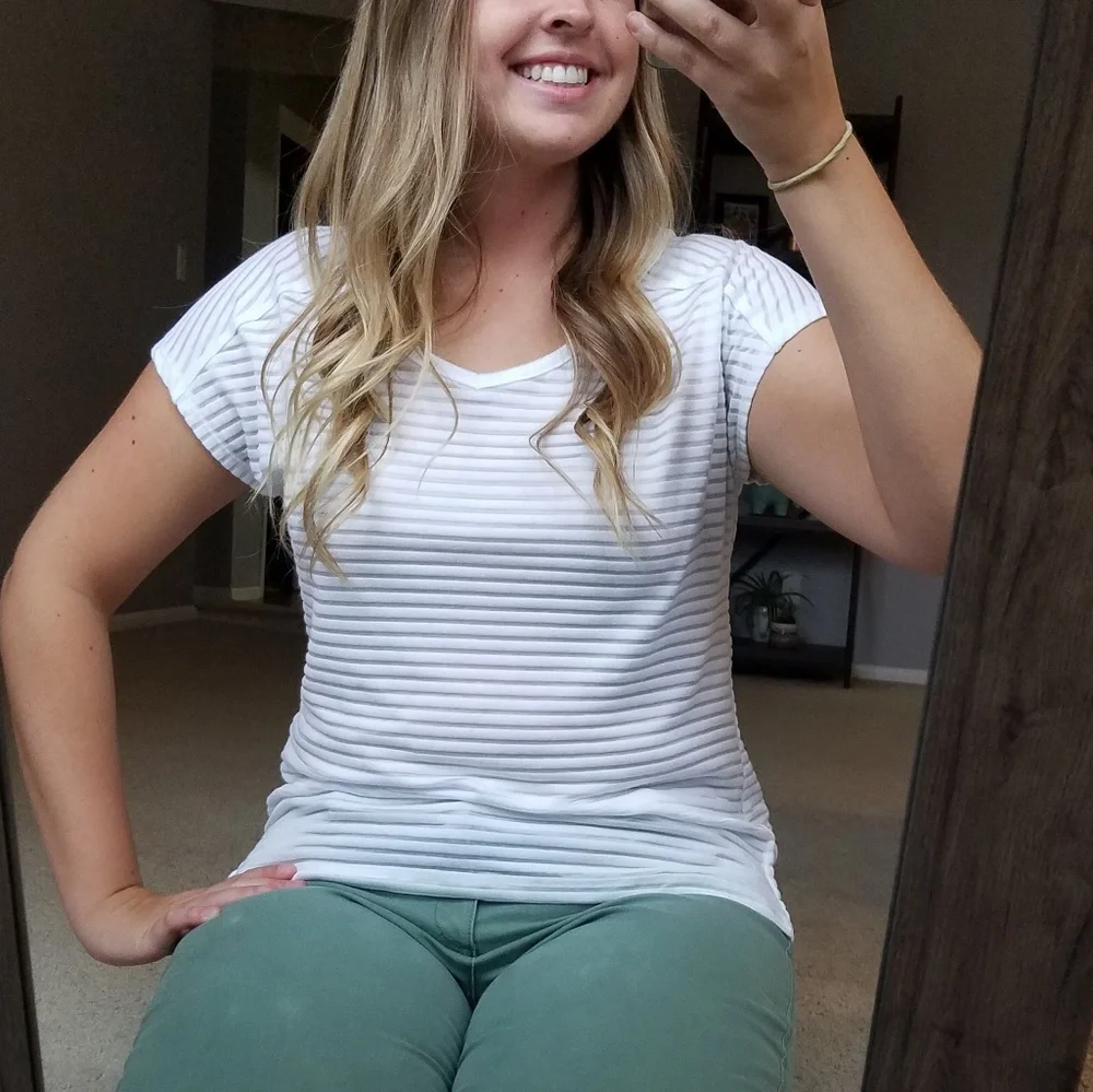 Northcrest White Striped Short Sleeved Top
